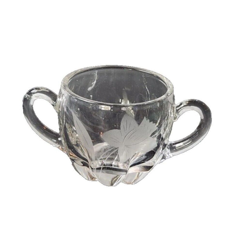 Vintage Clear Etched High Quality Glass Sugar Bowl in Very Good Condition